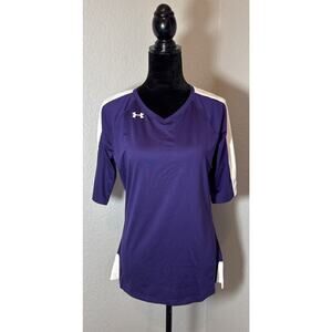 Under Armour Purple And White Fitted Heat Gear Short Sleeve Vneck Style 1247787‎